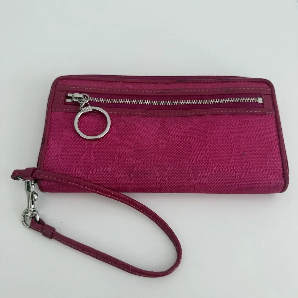 Coach Daisy Signature Large Wallet Jacquard Wristlet Monogram Hot Pink Y2K